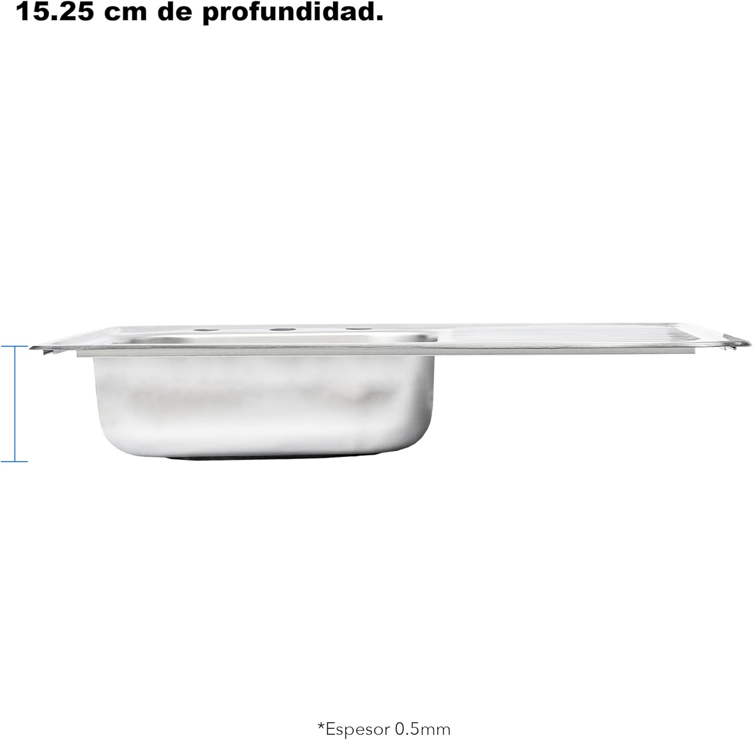 Tarja Sencilla con Escurridero Derecho para Empotrar (80 cm x 50 cm con 15.25 cm de Profundidad) Incluye Kit completo de Instalación