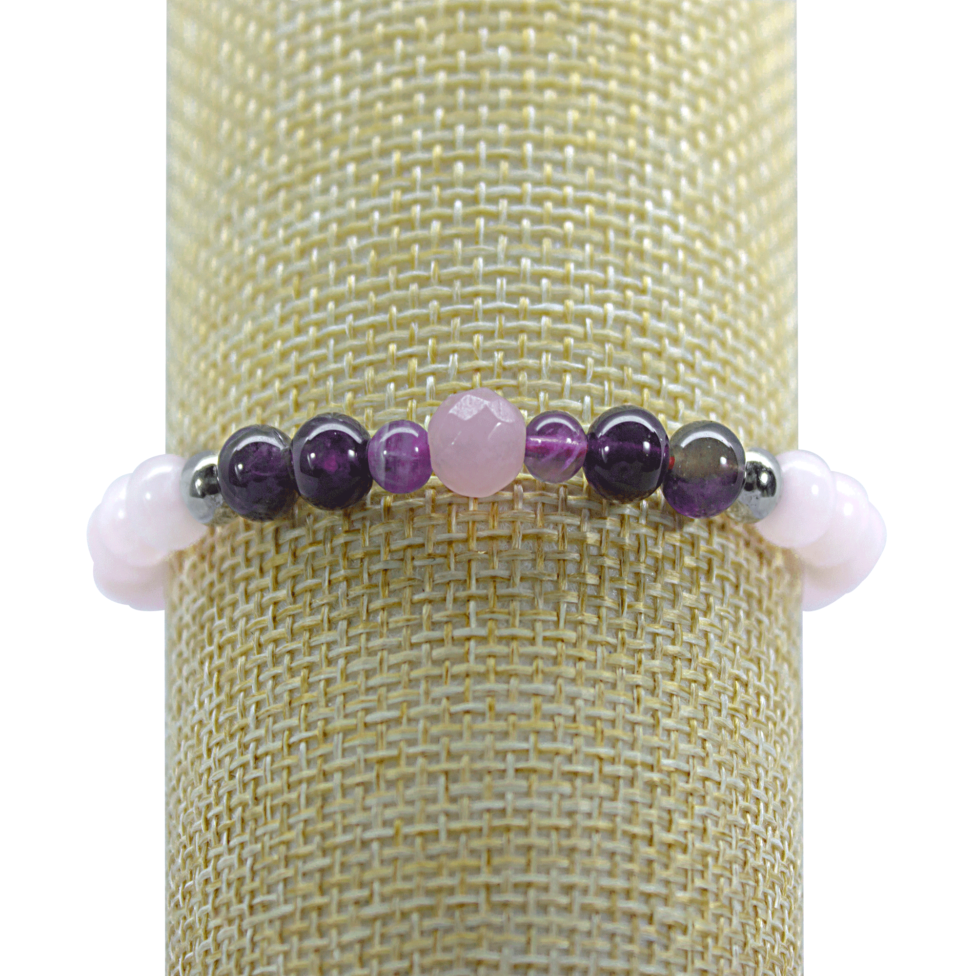 Pulsera Cuarzo Rosa, Amatista y Plata genuina.