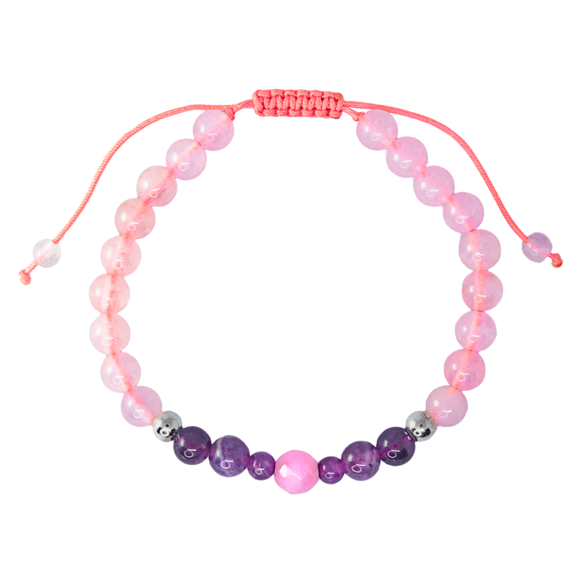 Pulsera Cuarzo Rosa, Amatista y Plata genuina.