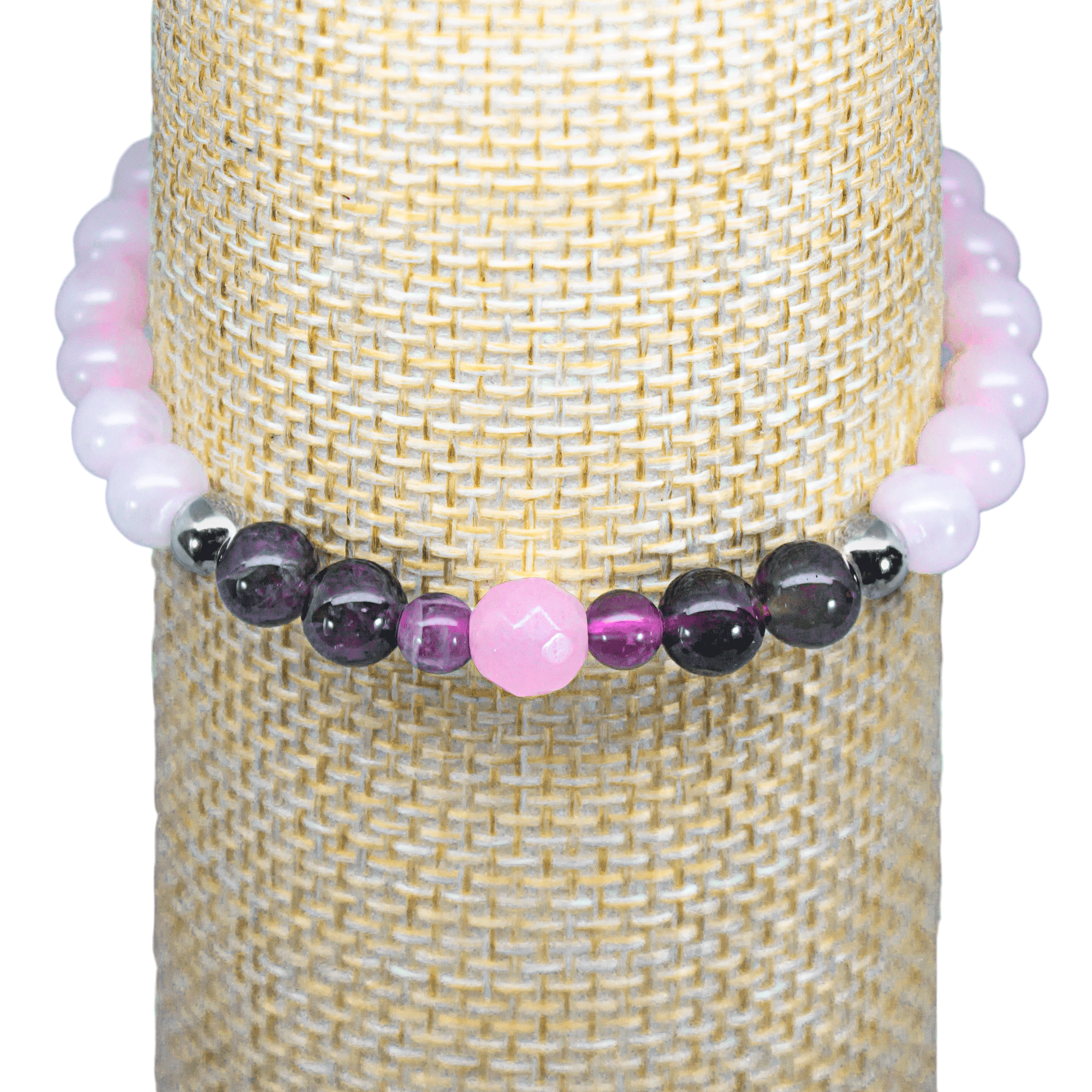 Pulsera Cuarzo Rosa, Amatista y Plata genuina.