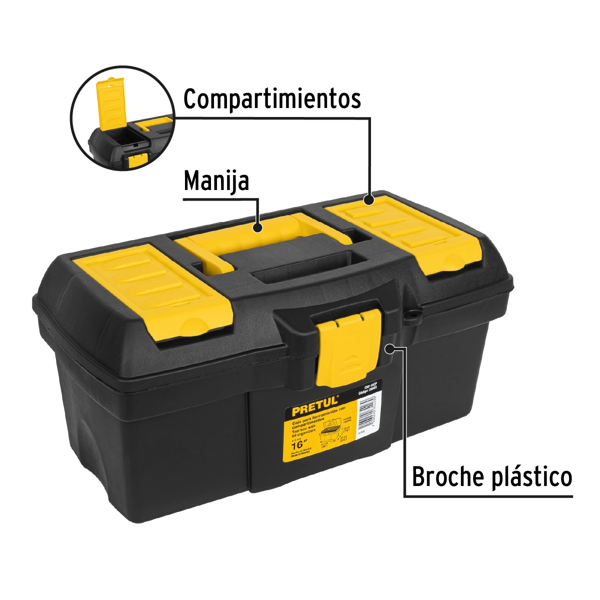 Caja De Herramientas Pretul Chp-16cp De Polipropileno 22cm.
