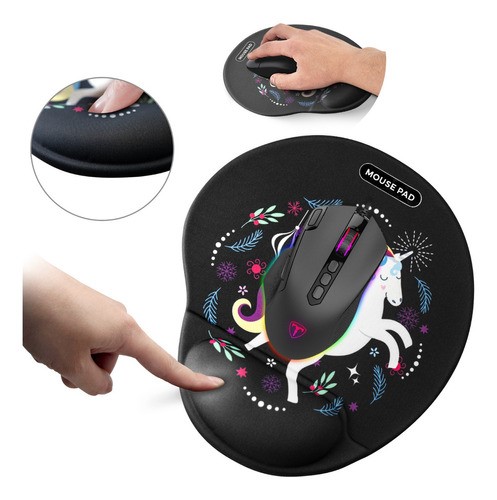 Mouse Pad Ergonomico Negro Pintura Unicornio Negro 