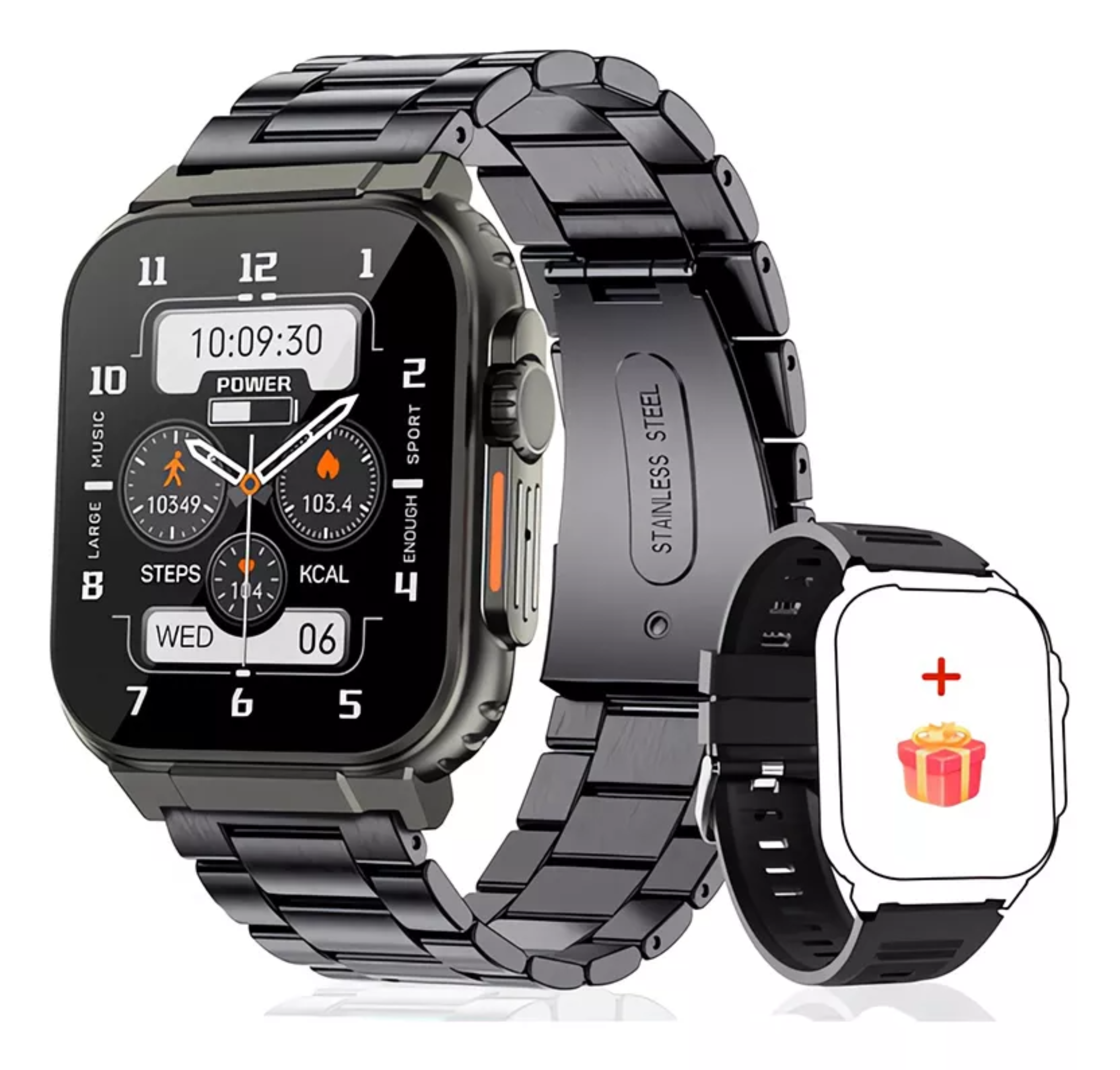 Reloj Inteligente 2 Acero Inoxidable Bluetooth Para Hombre Color De La Caja Negro Color De La Correa Negro Color Del Bisel Negro.