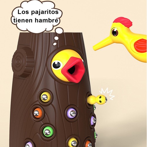 Juguete De Pájaro Carpintero Cafe con amarillo