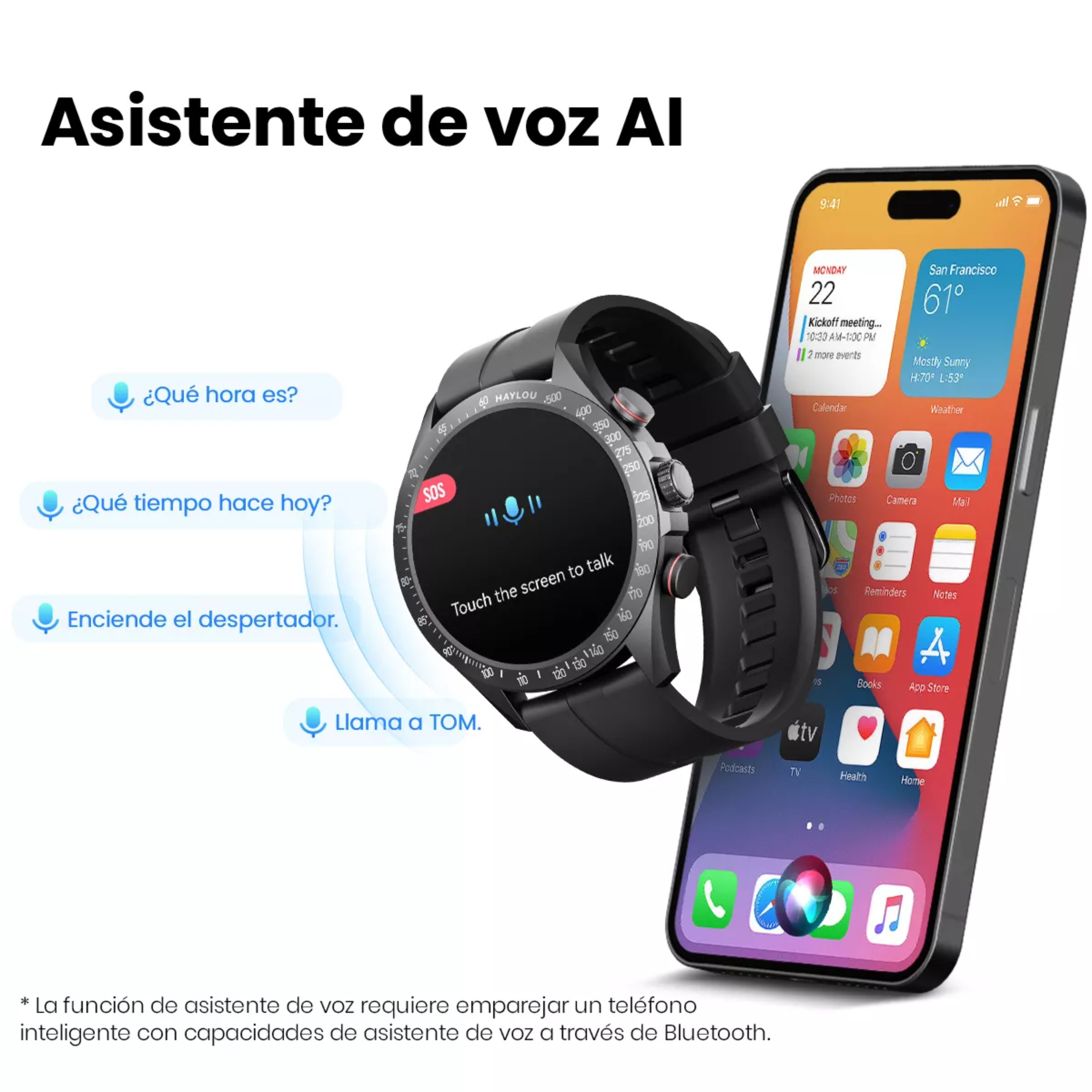 Haylou Solar Pro Smartwatch 1.43 AMOLED 2ATM Impermeable, Caja Negra, Correa Negra, Bisel Negra.