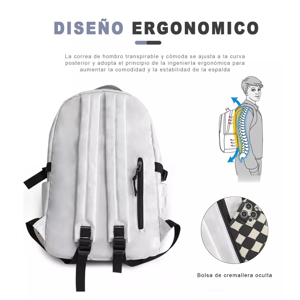 Mochilas Escolar Multifuncional Viaje Juvenil Color Blanco