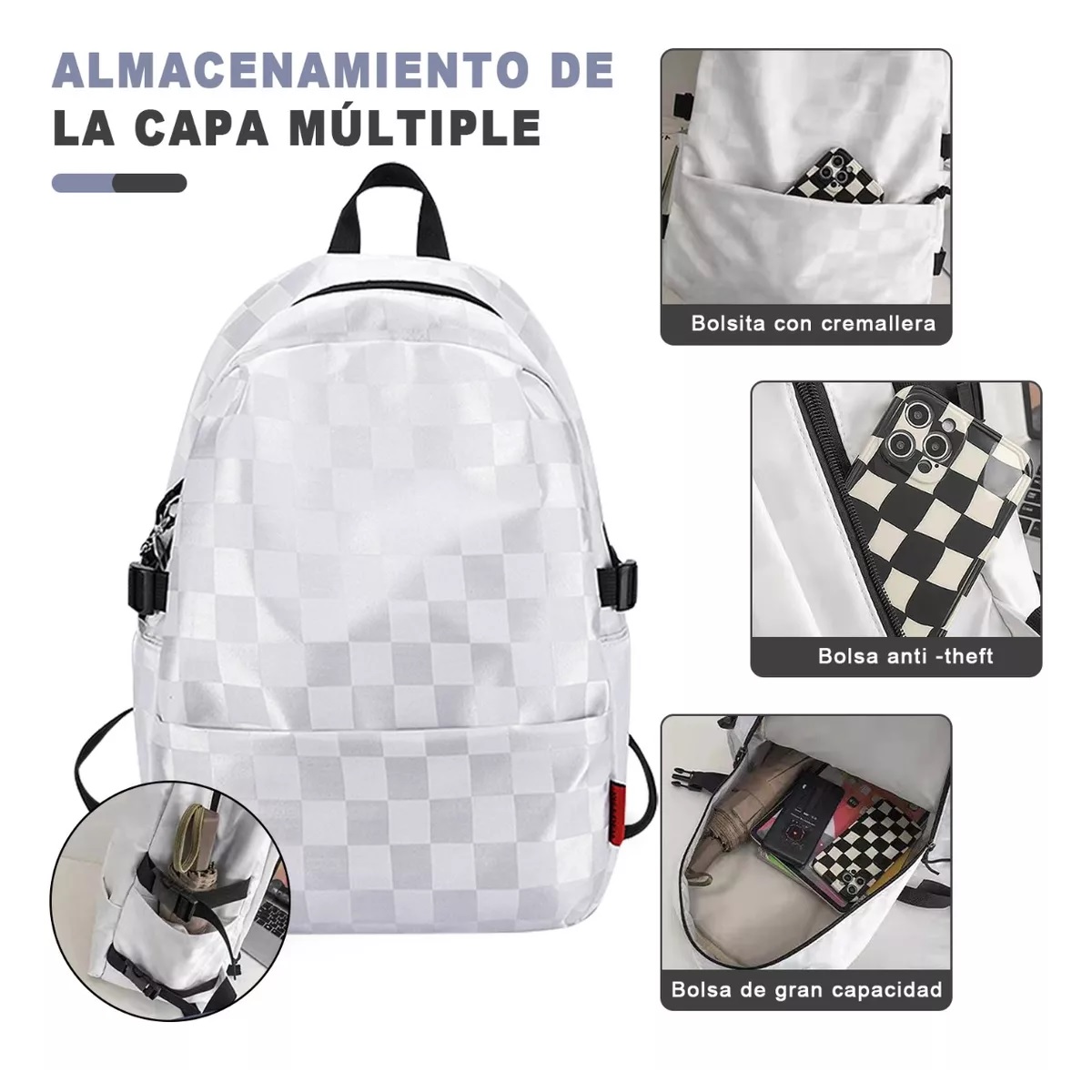 Mochilas Escolar Multifuncional Viaje Juvenil Color Blanco