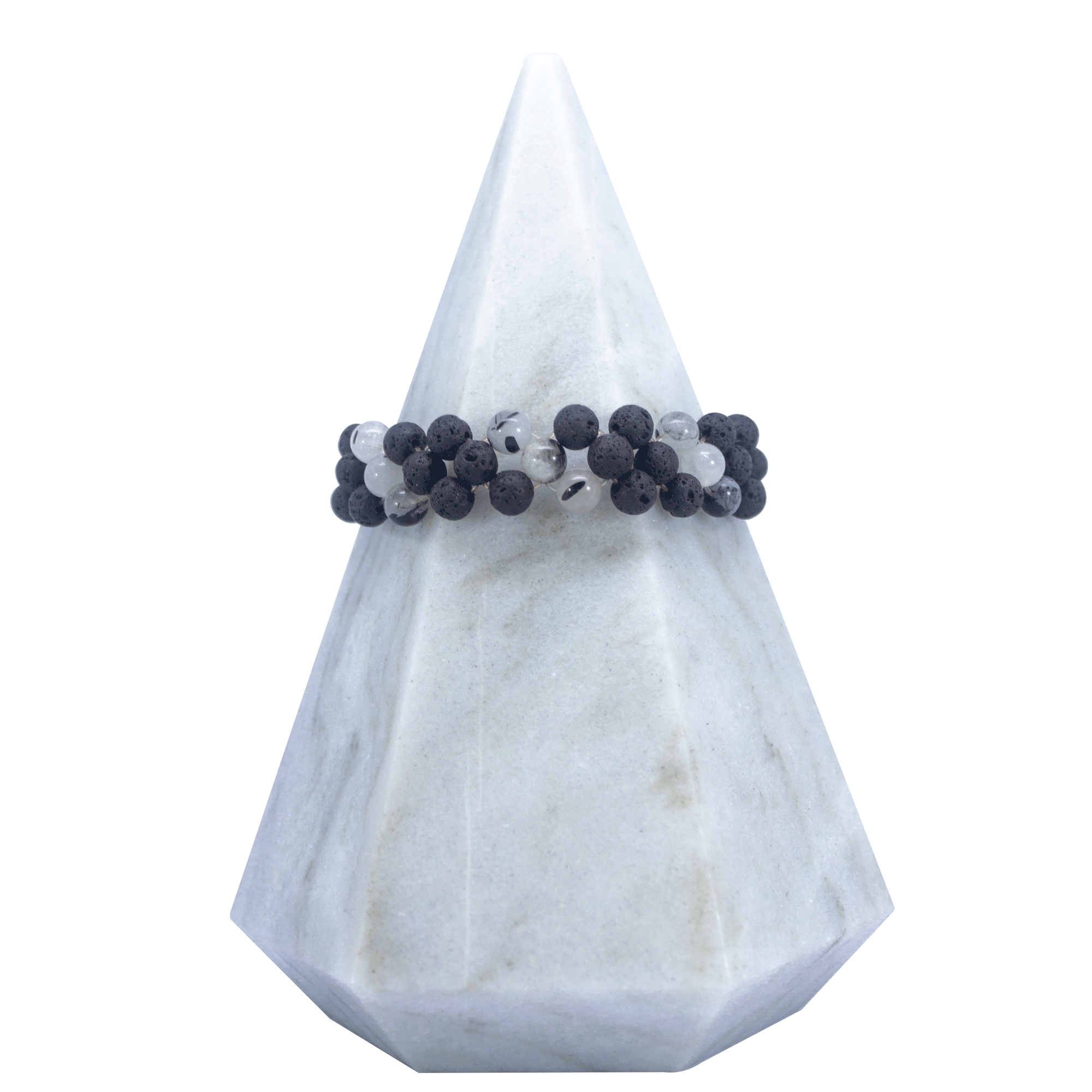 Pulsera Cuarzo Turmalina y Piedra Volcanica