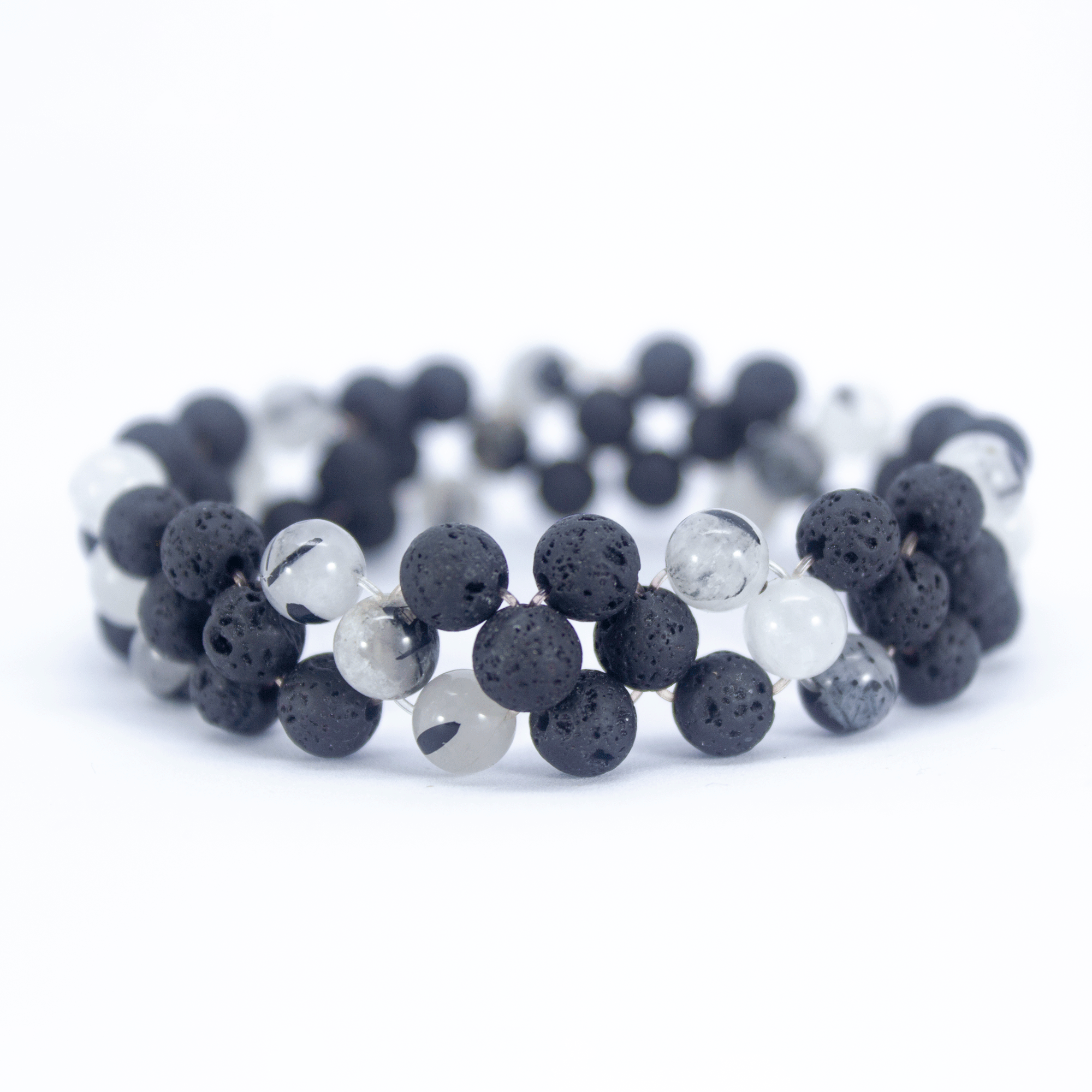 Pulsera Cuarzo Turmalina y Piedra Volcanica