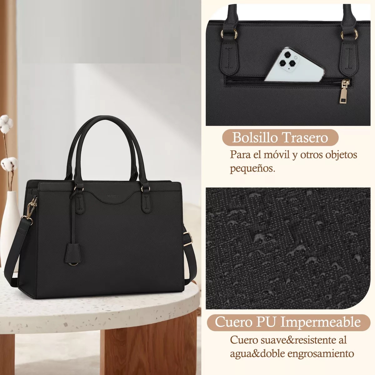Bolsa Mujer de Mano Bandolera Elegante Llavero Negra.