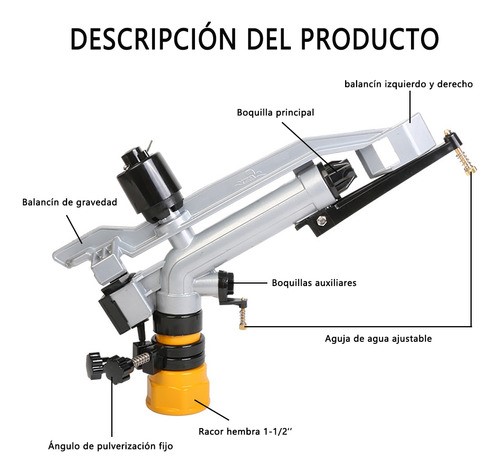 "Cañón Aspersor Pelícano De Riego Agrícola 1-1/2 R-18-36m plata amarillo "