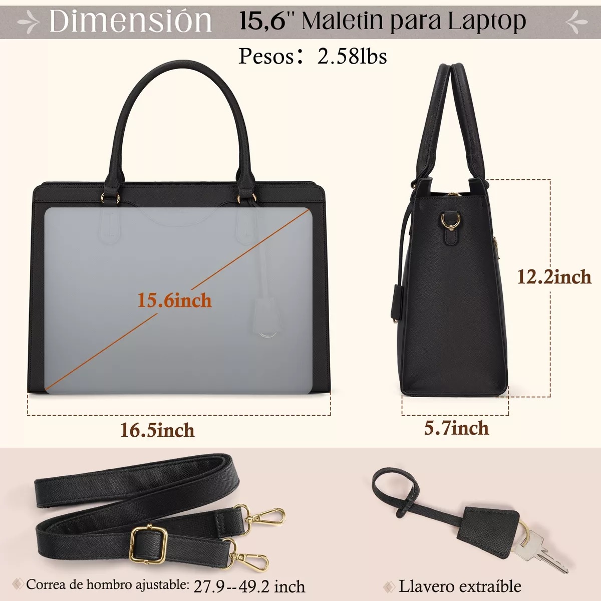 Bolsa Mujer de Mano Bandolera Elegante Llavero Negra.