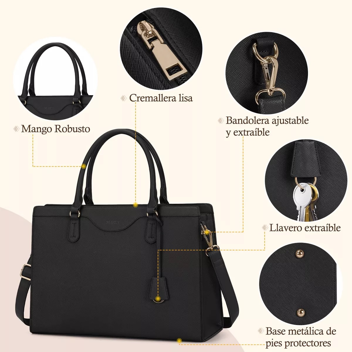 Bolsa Mujer de Mano Bandolera Elegante Llavero Negra.