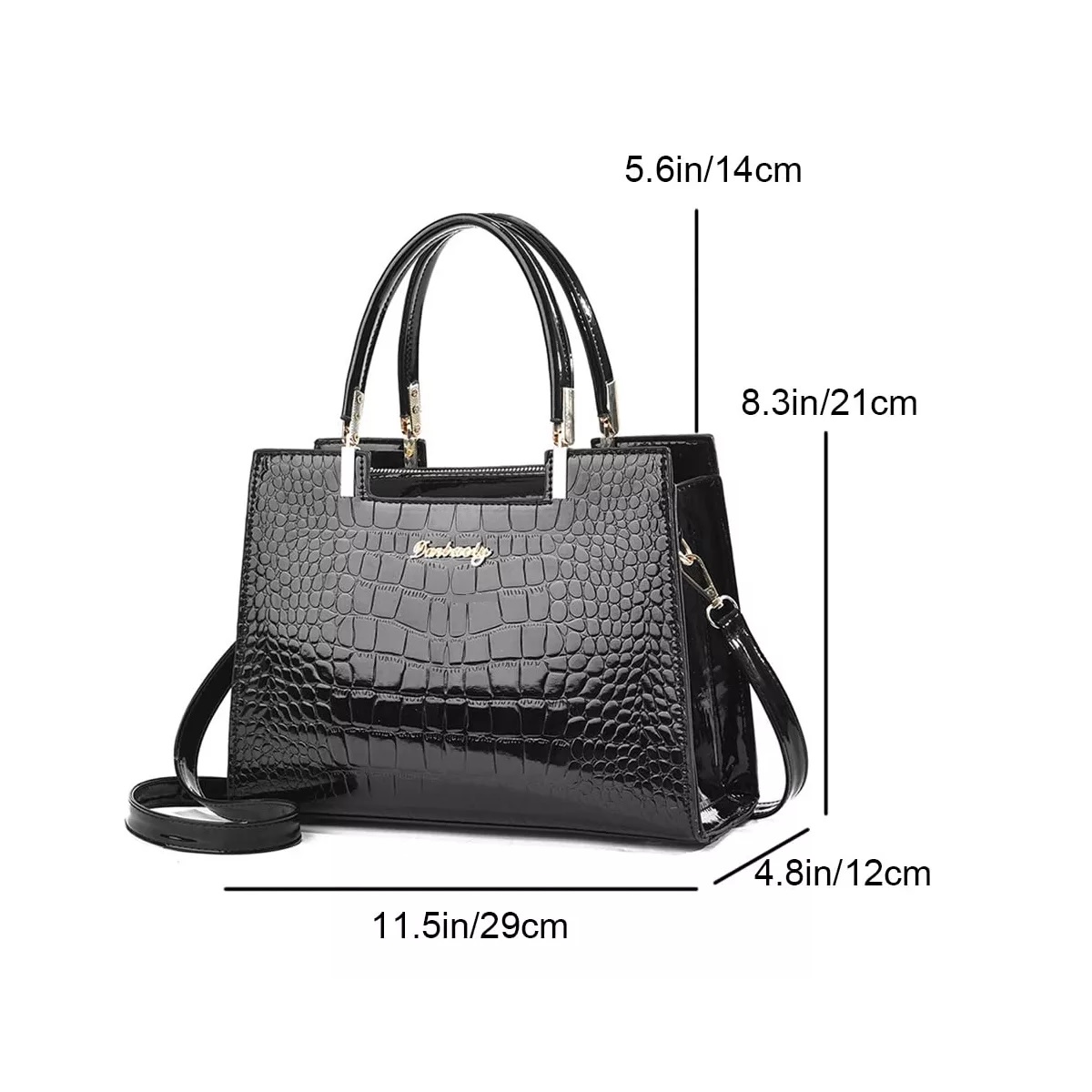 Bolsa Negra Imitación Piel Cocodrilo Dama .