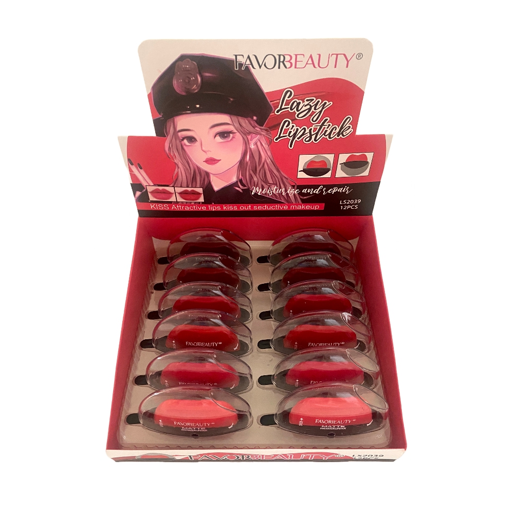 Caja De 12 Labiales Mágicos Lazy Lipstick Mate Con Forma De Labios con olor a Cereza.
