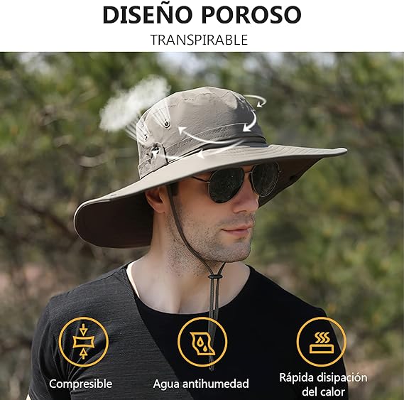 UIEYAKFR Sombrero para Sol Hombre y Mangas para Brazos UV Protección,Gorro Pescador ala Ancha 12cm Hombre con Plegable, Impermeable, Transpirable, para Pesca, Senderismo, Camping,Aire Libre,Golf,.