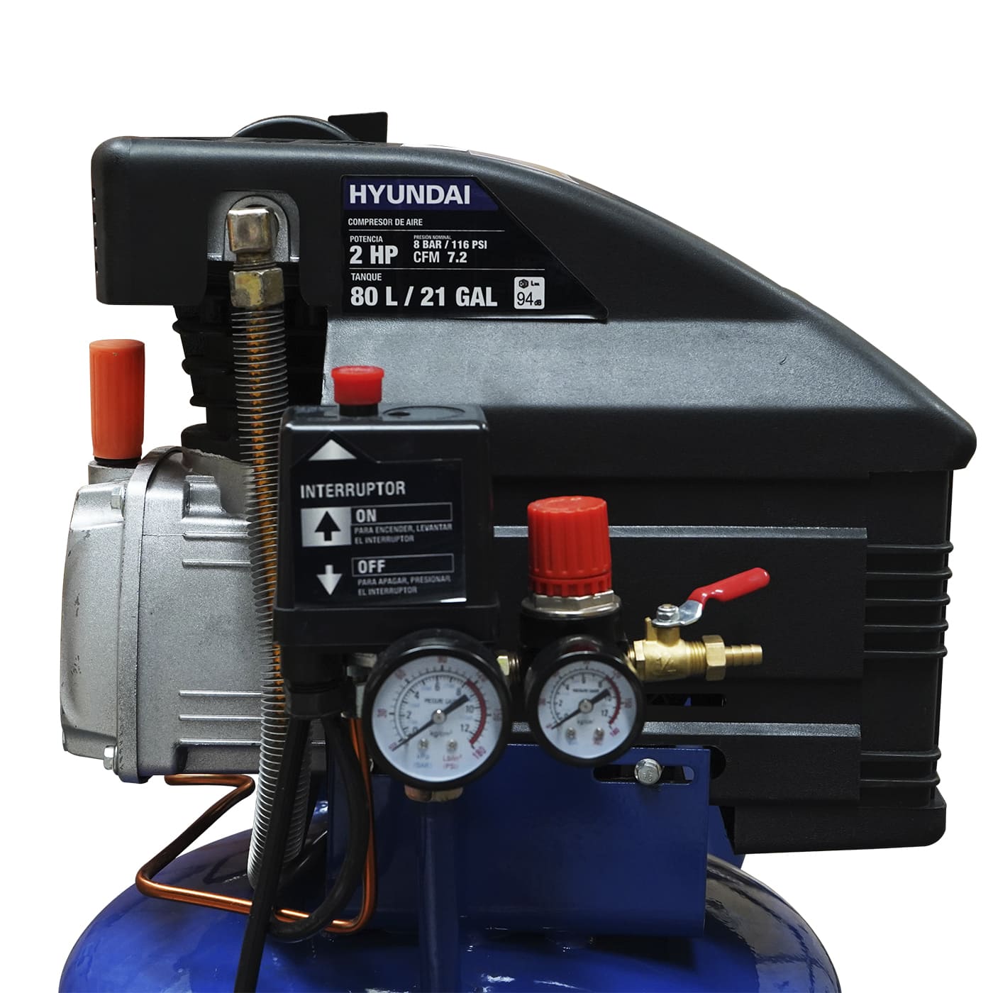 COMPRESOR DE AIRE HYUNDAI 80 LITROS 2 HP 116PSI 110V/60HZ VERTICAL - HYAC80V.