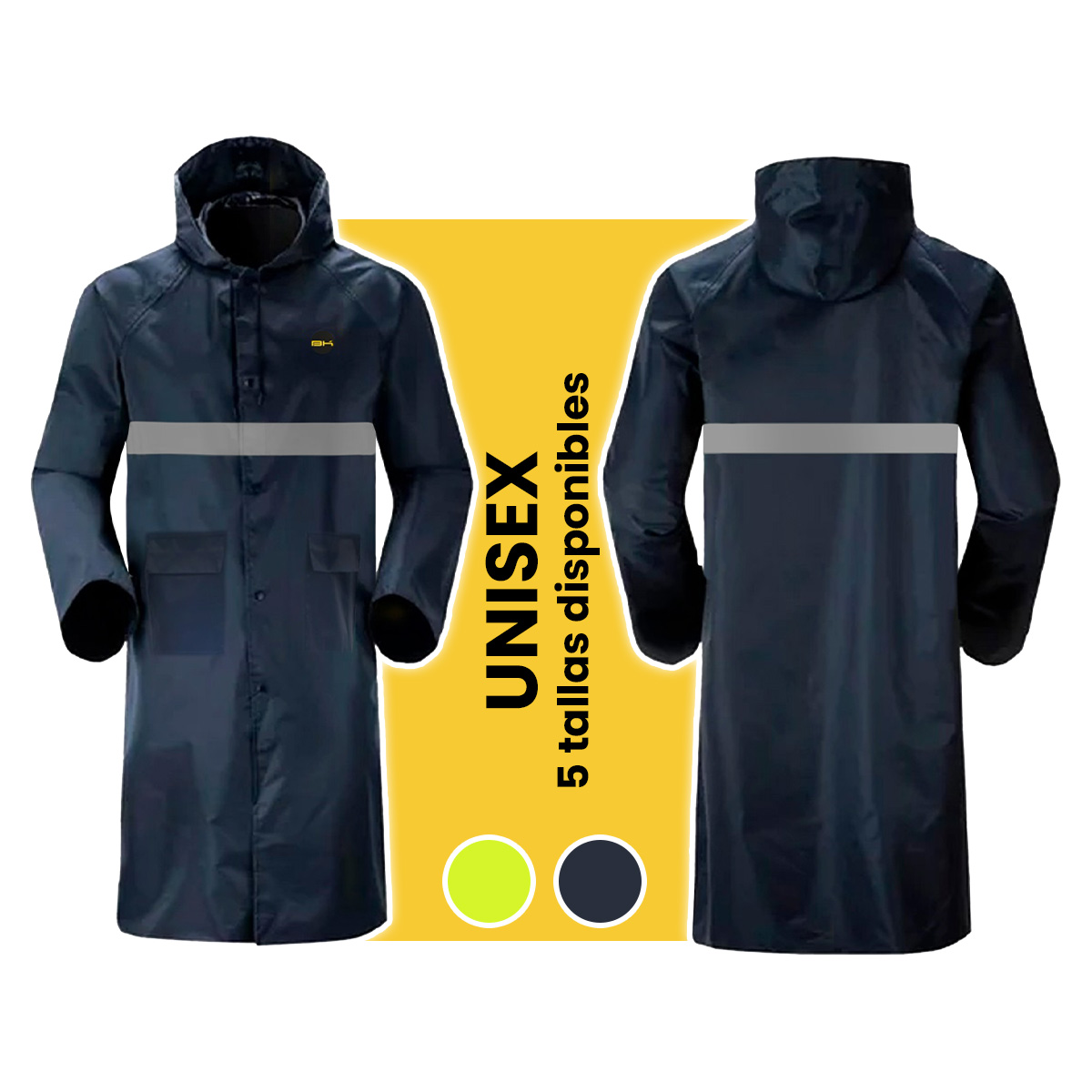 Impermeable gabardina largo para lluvias ligero premium unisex hombre mujer con reflejantes rainwear tallas disponibles.