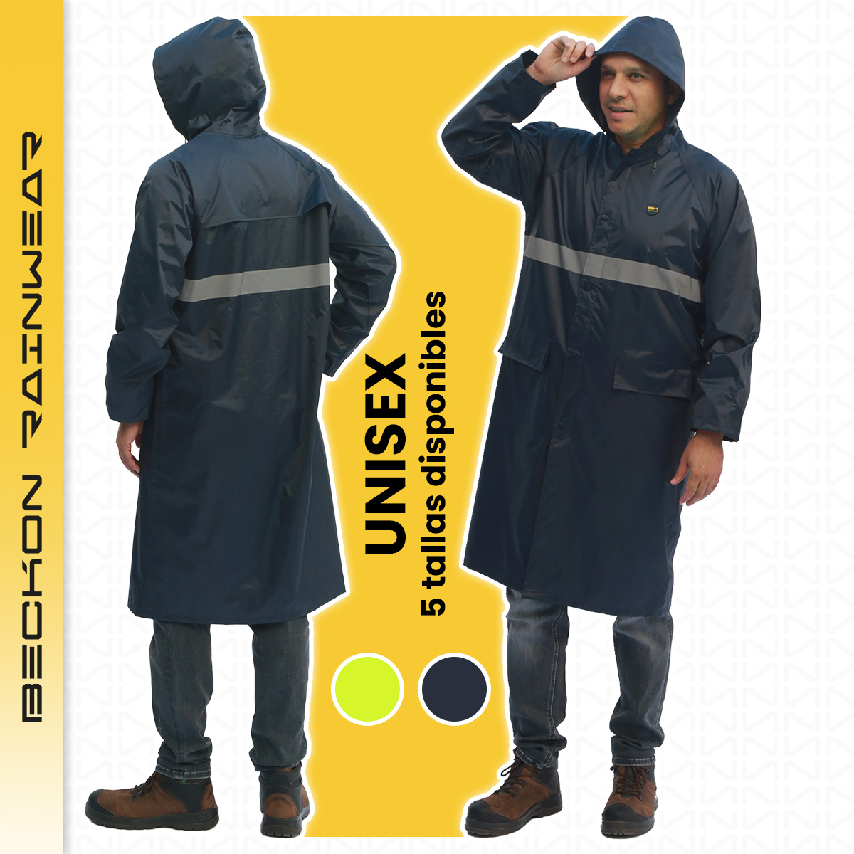Impermeable gabardina largo para lluvias ligero premium unisex hombre mujer con reflejantes rainwear tallas disponibles.