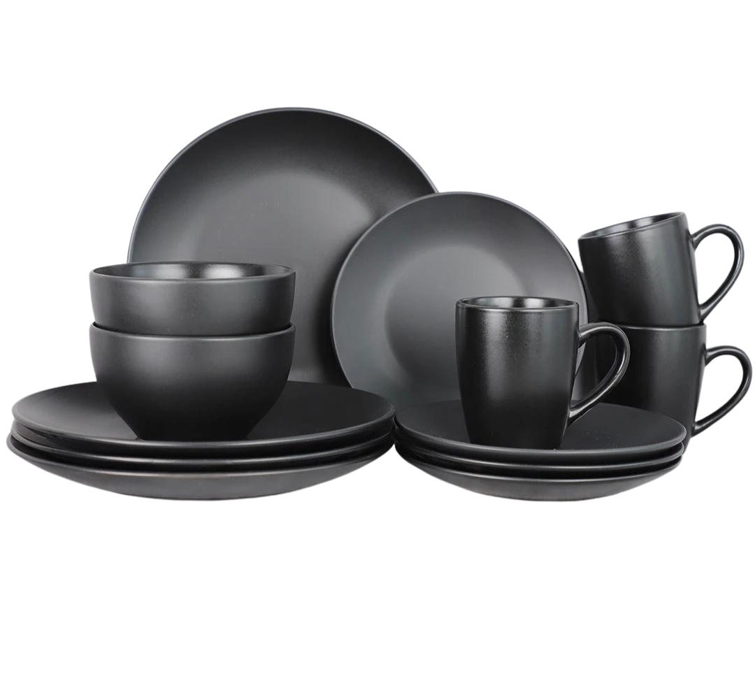 Vajilla Vascella Negro Mate Cerámica para 4 personas 16pz.