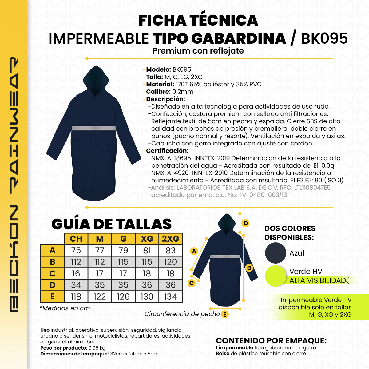 Impermeable gabardina largo para lluvias ligero premium unisex hombre mujer con reflejantes rainwear tallas disponibles.