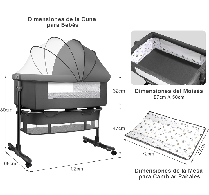 Cuna colecho ajustable portátil mecedora mesa para pañales mosquitero 