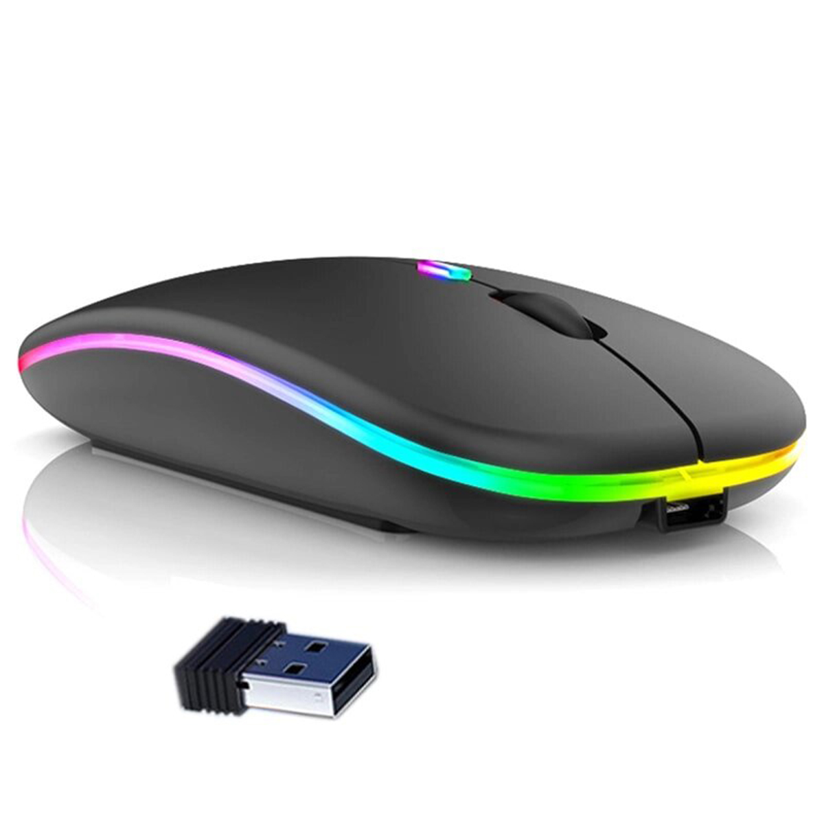 Mouse Ratón Gamer Inalámbrico Recargable LED RGB Negro.