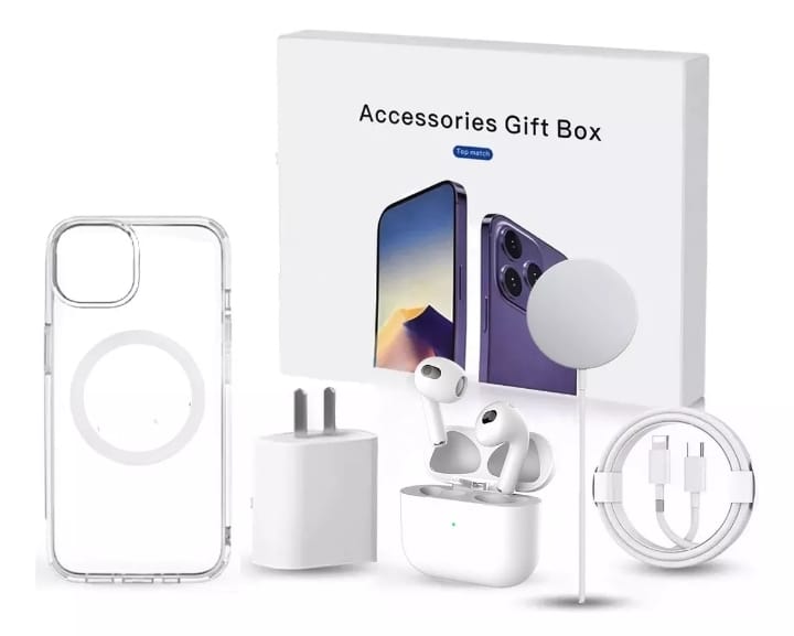 Kit Para iPhone 12 Pro Max, Case, Cubo, Cable, Cargador Inalambrico y Audifonos..