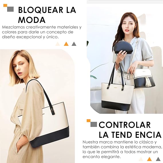 A Bolsos de Mujer, Bolso de Mano de PU Cuero, Bolsa de Hombro Elegante, Bolso Grande para Portatil, Bolsa de Hombro Moda, Bolso Tote para Trabajo, Viaje, Fiesta, 3 Piezas Set.
