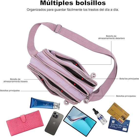 A Crossbody Mujer, LSHSXPX Bolsa Crossbody Mujer, Bandolera Mujer con Correa Ajustable para Hombro.