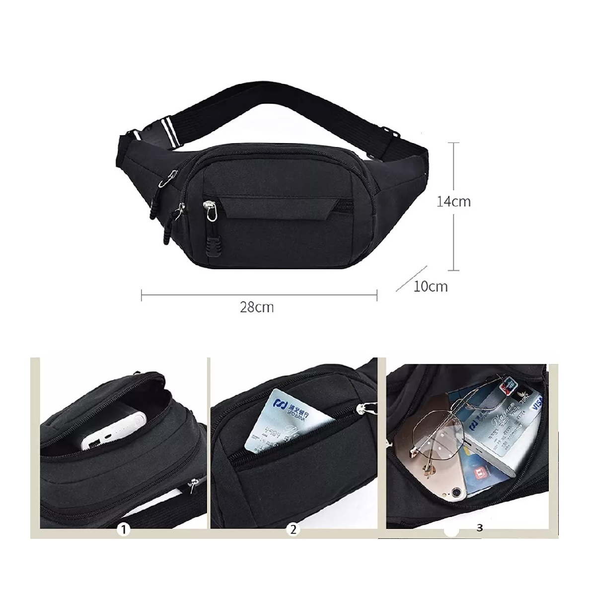 Cangurera Riñonera Premium Deportiva Y De Viaje Negra