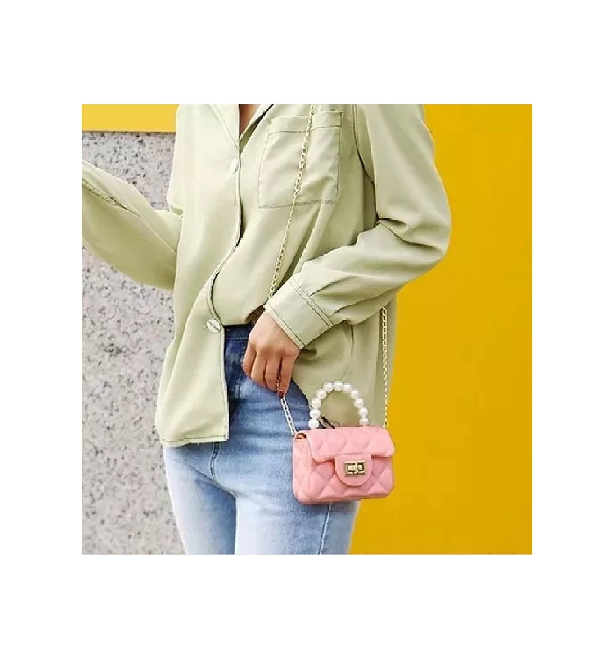 Mini Bolsa Para Niña Monedero Rosa Perlas
