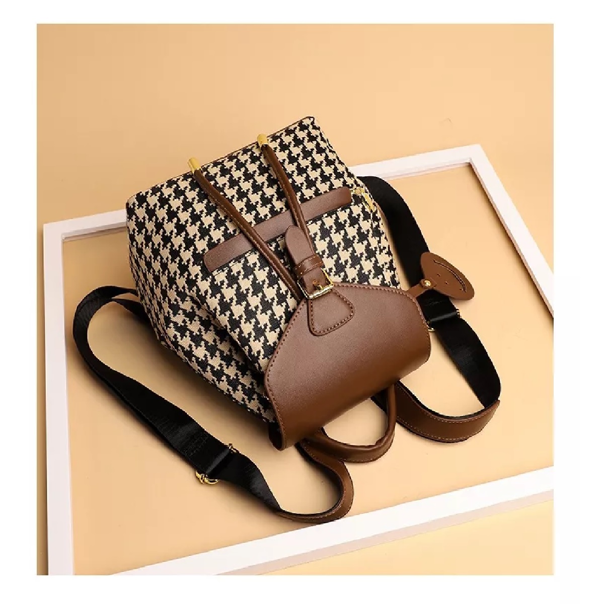 Mochilas Para Mujer Casual Cuadros Tapa Café