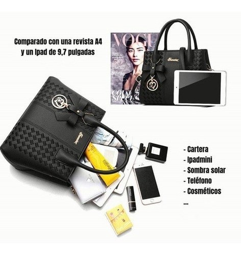 "Bolso Mano Tote Bolsa Mochila Mujer Gran Capacidad Ligero negra ".