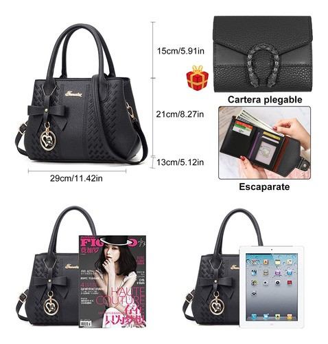 "Bolso Mano Tote Bolsa Mochila Mujer Gran Capacidad Ligero negra ".