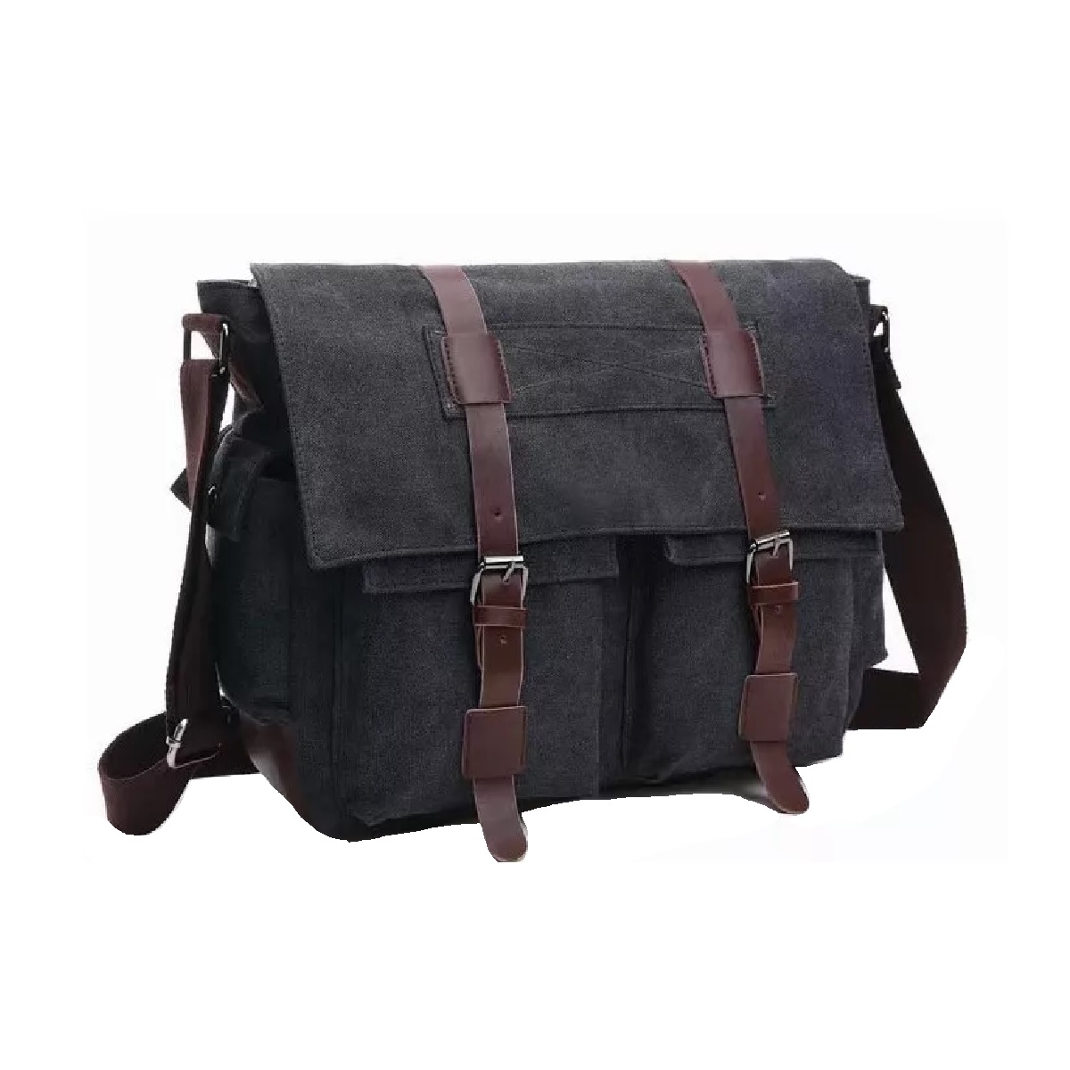 Bandolera Hombre Bolsa De Mensajero De Lona Negro