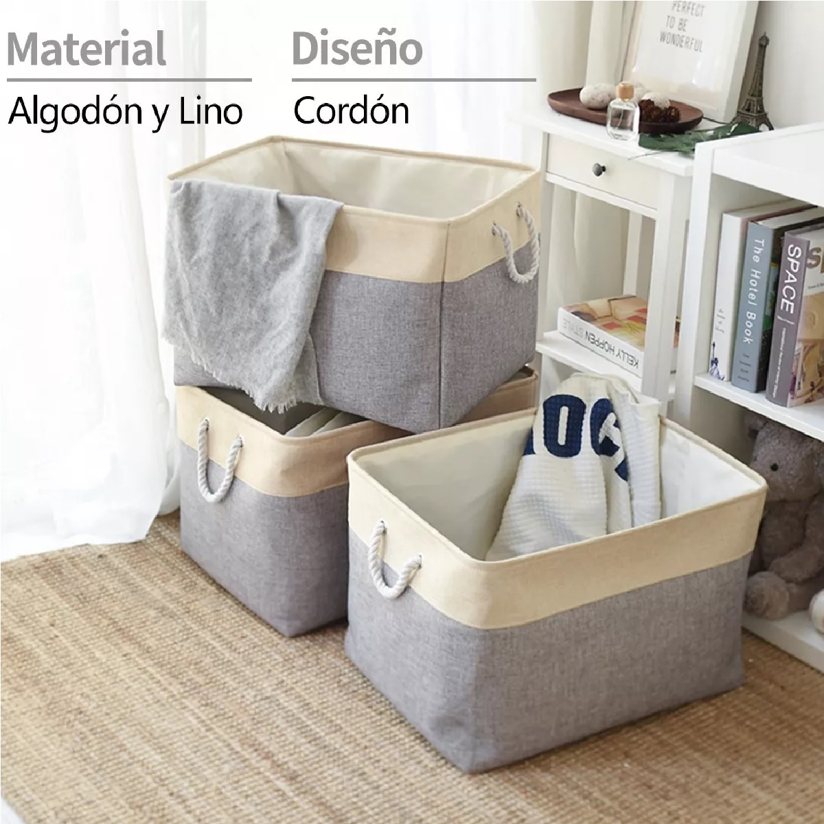 Set Canastas Organizadoras Plegables Con Asas 3 Pzas