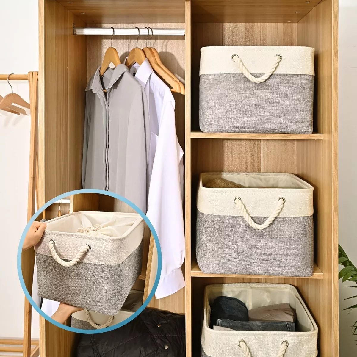 Set Canastas Organizadoras Plegables Con Asas 3 Pzas