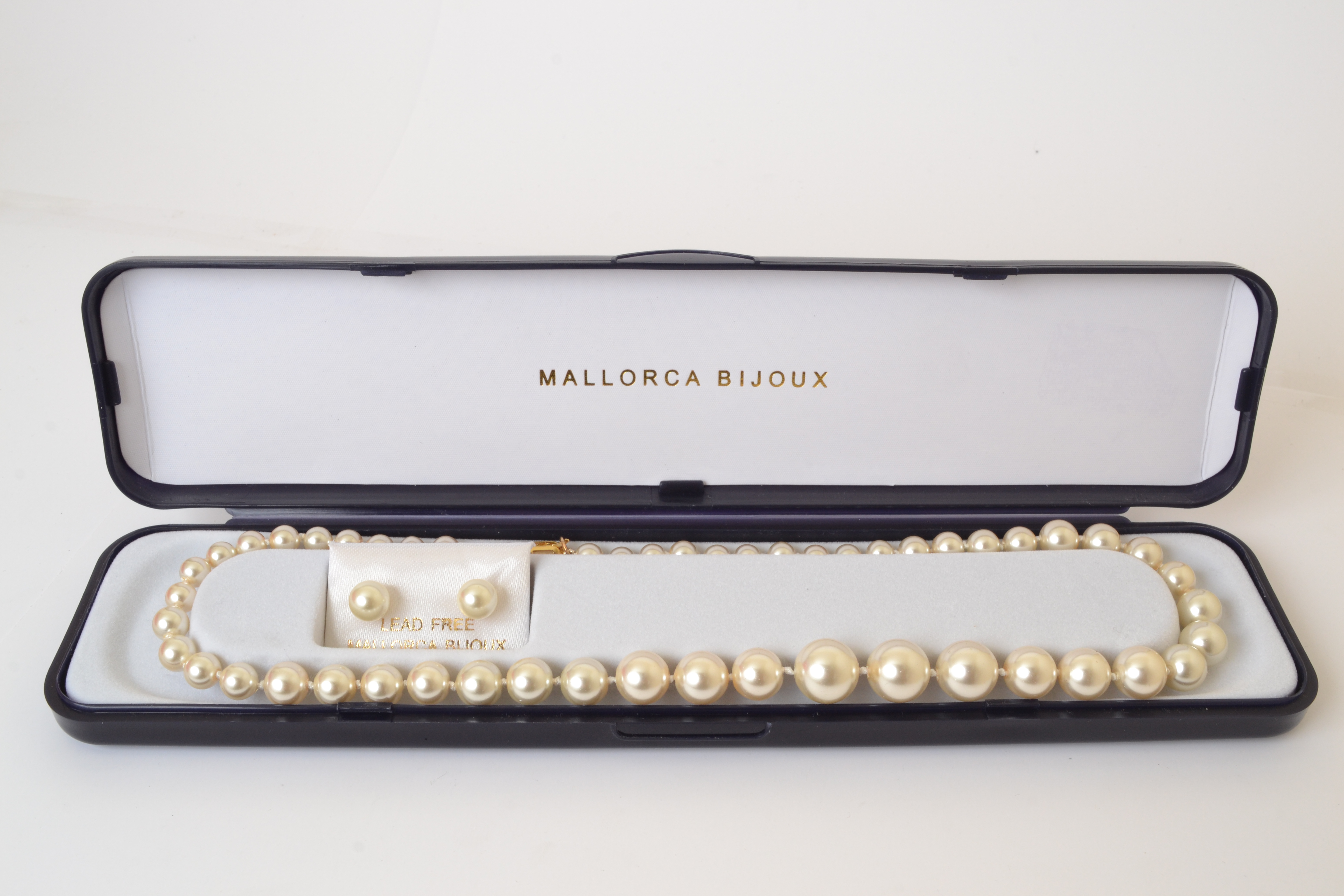 Set collar pulsera y aretes de Perla de Mallorca 8mm - White .