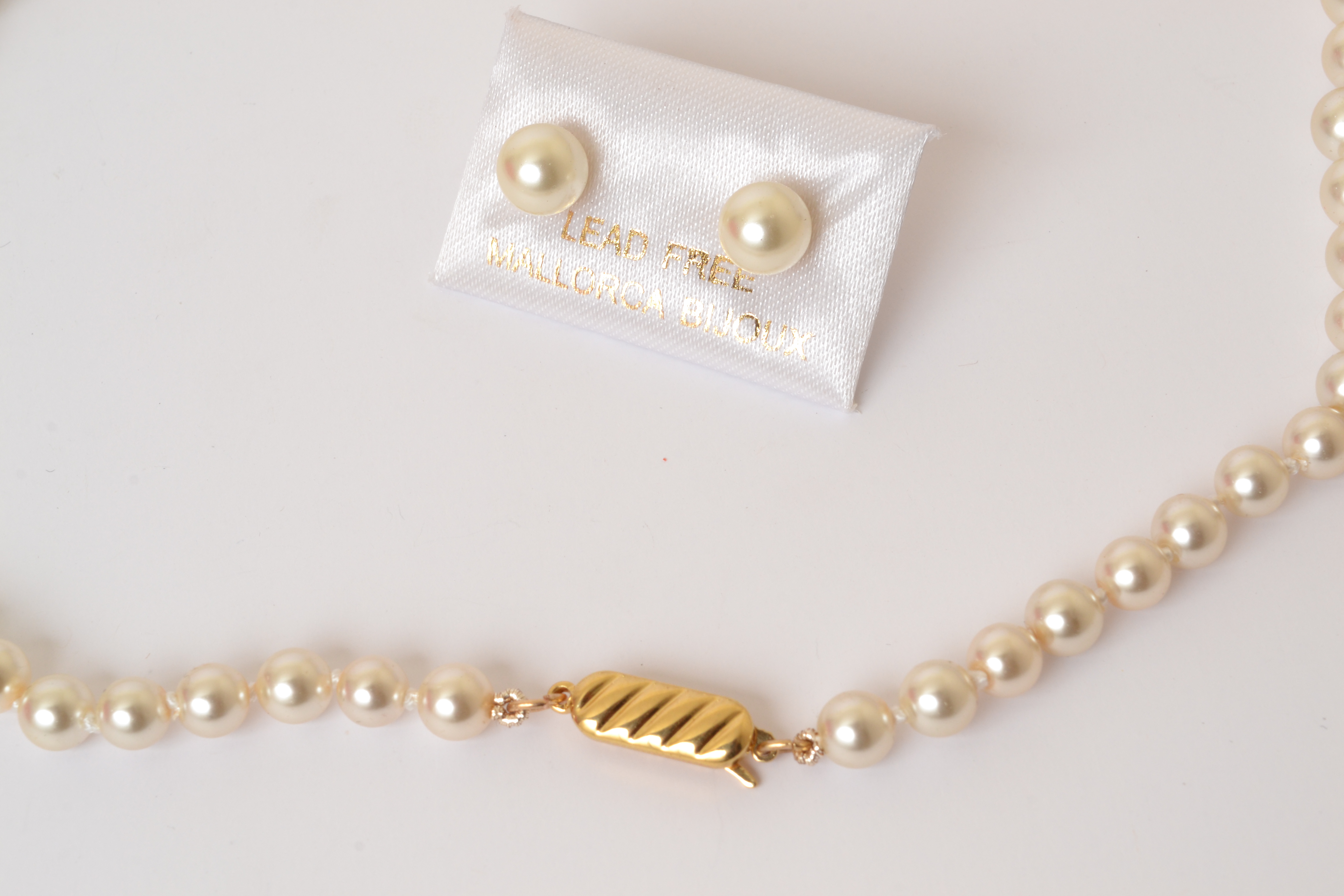 Set collar pulsera y aretes de Perla de Mallorca 8mm - White .