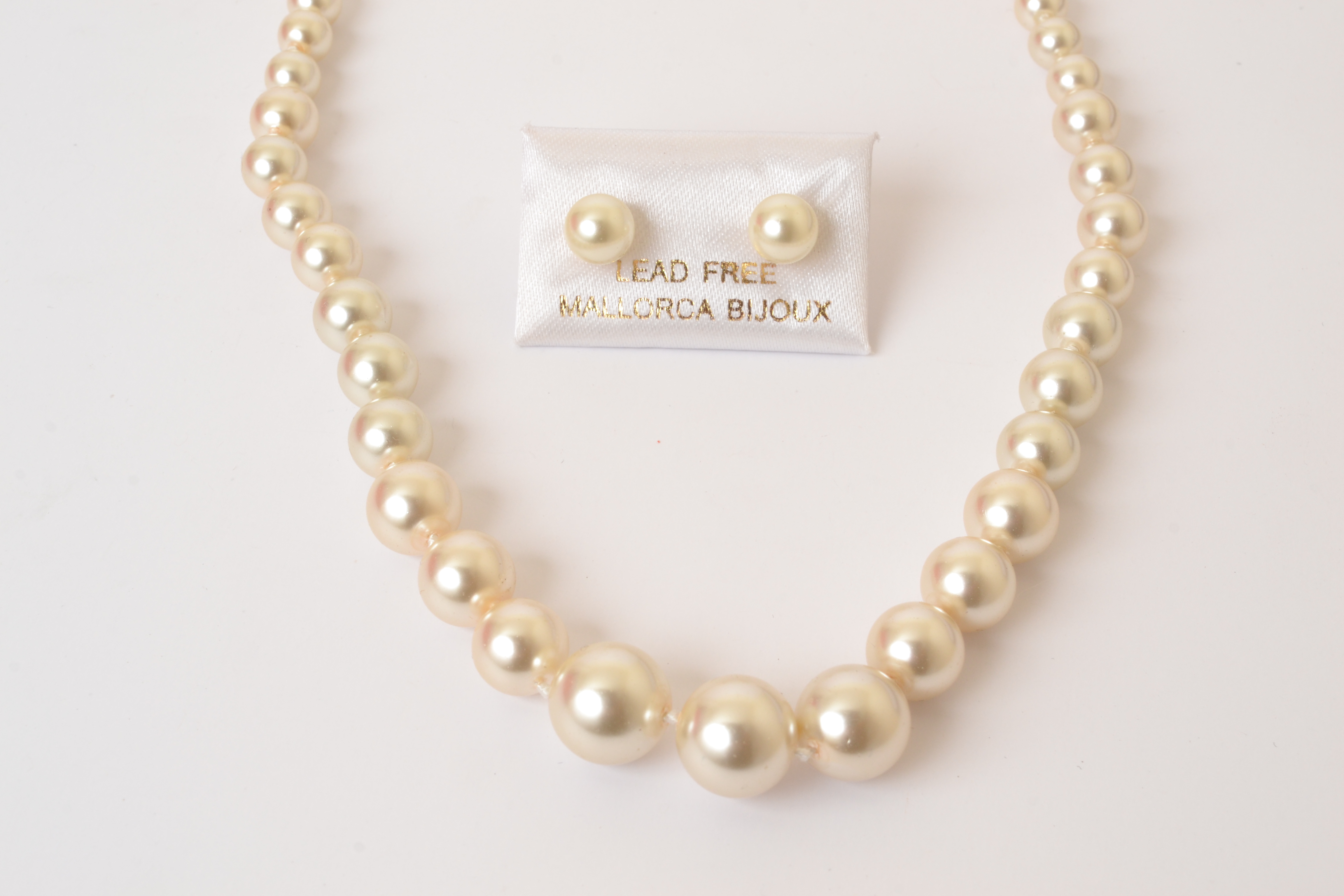 Set collar pulsera y aretes de Perla de Mallorca 8mm - White .