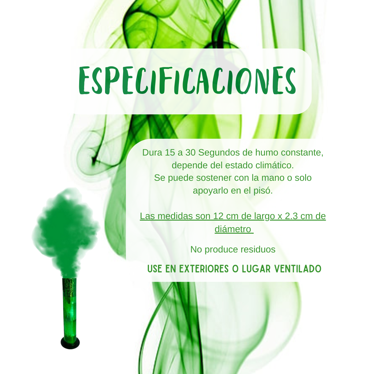 Vengala de humo color verde celebración fiesta cumple 1pz.