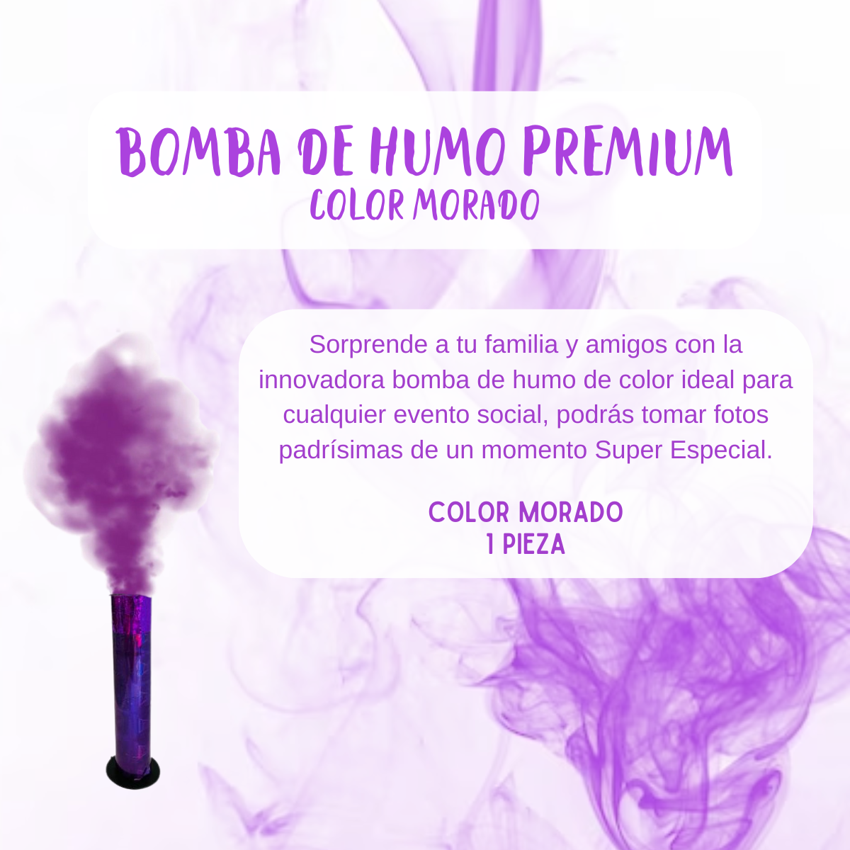 Vengala de humo color morado celebración fiesta cumple 1pz.