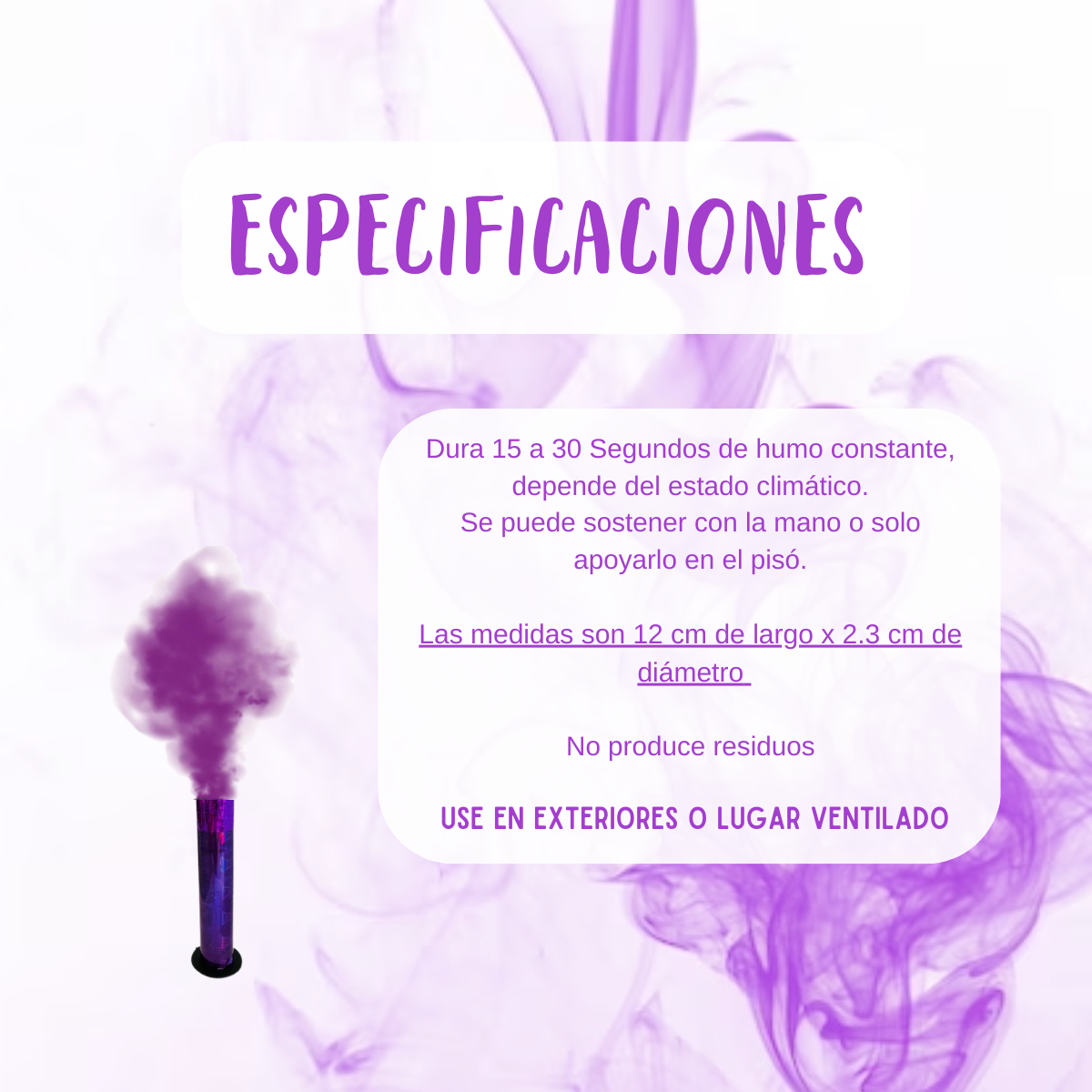Vengala de humo color morado celebración fiesta cumple 1pz.