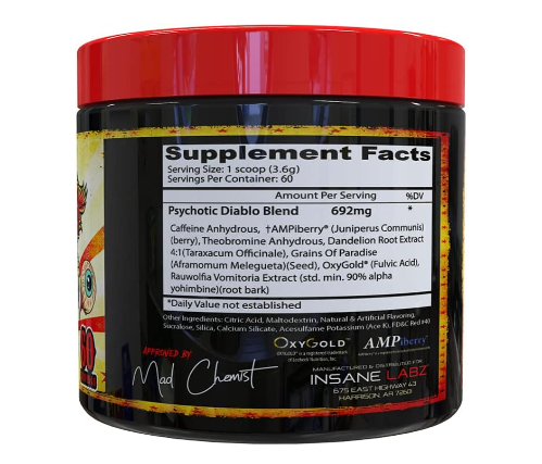 Pre entreno Psychotic Diablo (60 serv) Cherry Lemonade.