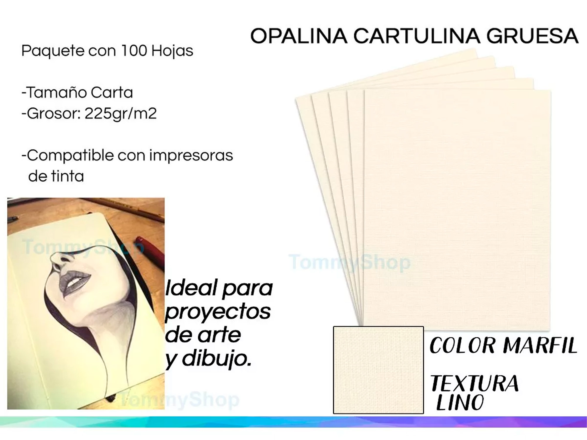 Opalina Texturizada Lino Marfil 225 G T Carta 100 Hojas Pape.