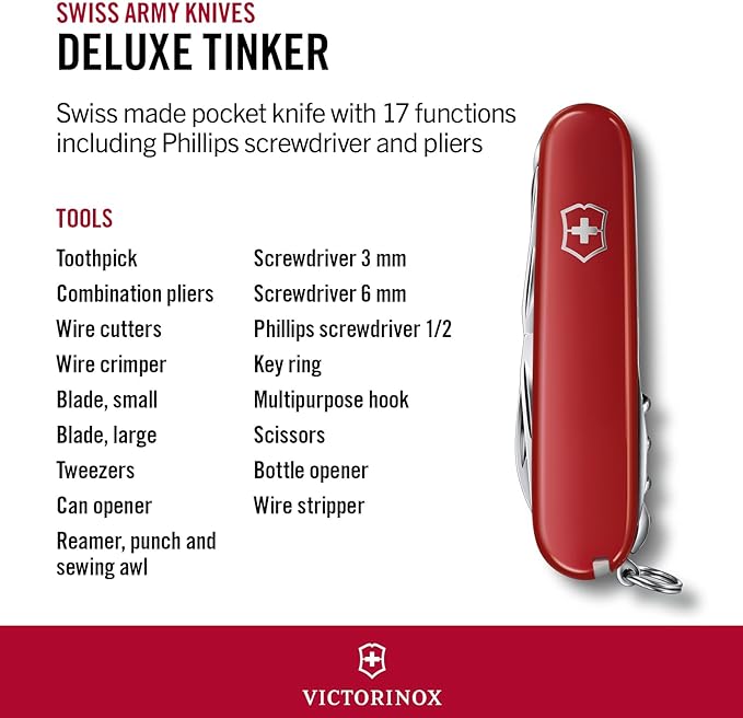 Victorinox Deluxe Tinker para 17 Usos, Rojo.