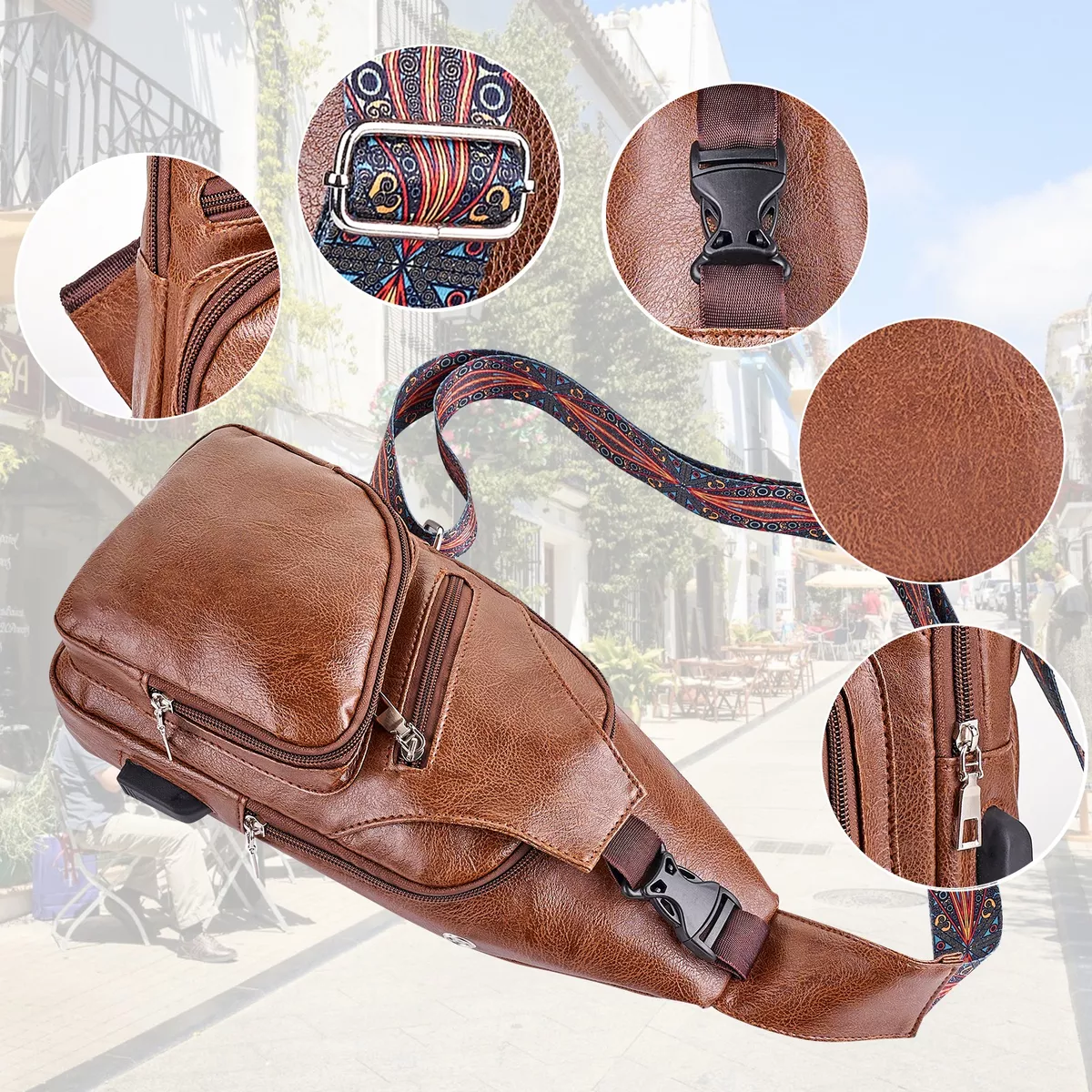 Bolso Bandolera Cuero Hombre Crossbody Bolsa De Pecho
