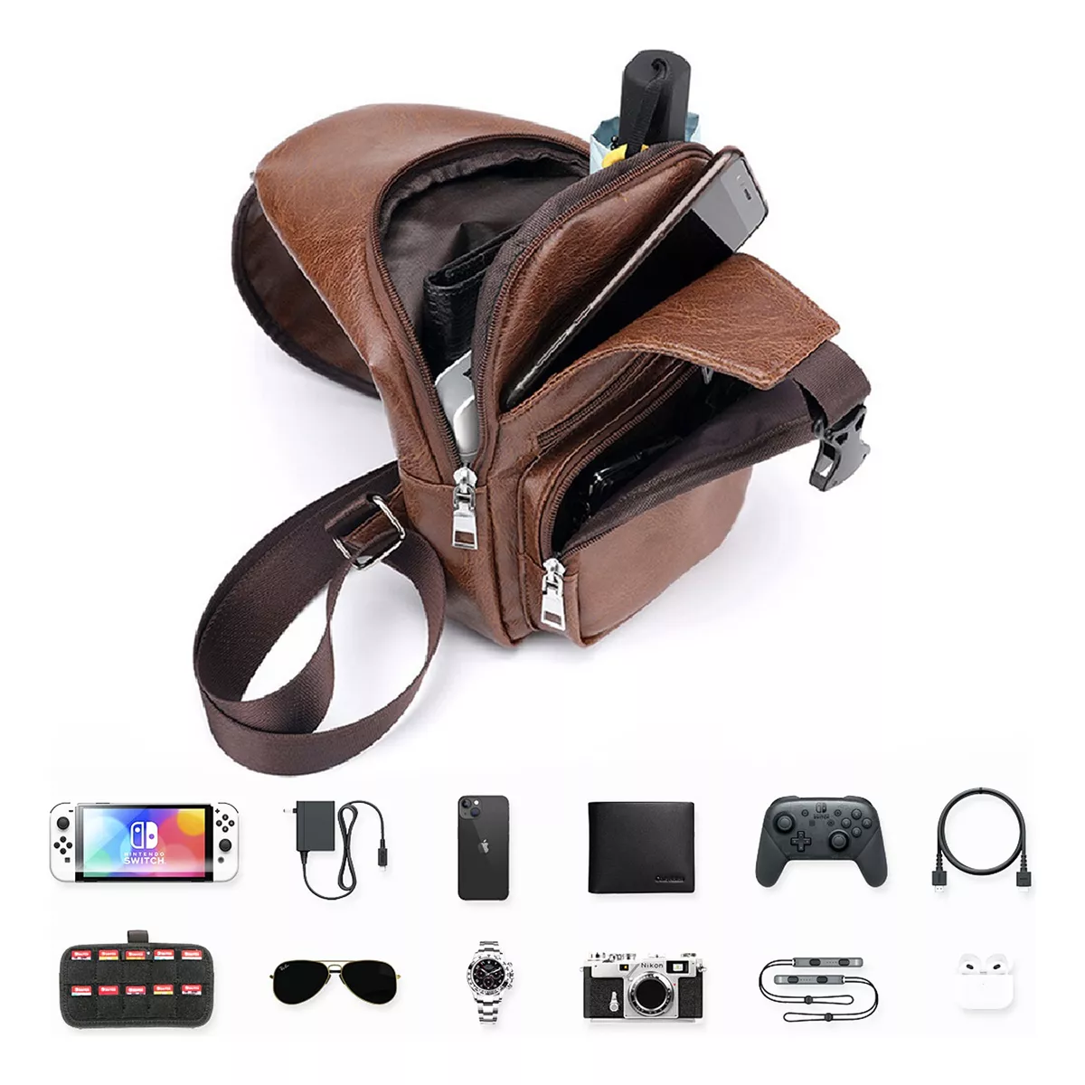 Bolso Bandolera Cuero Hombre Crossbody Bolsa De Pecho