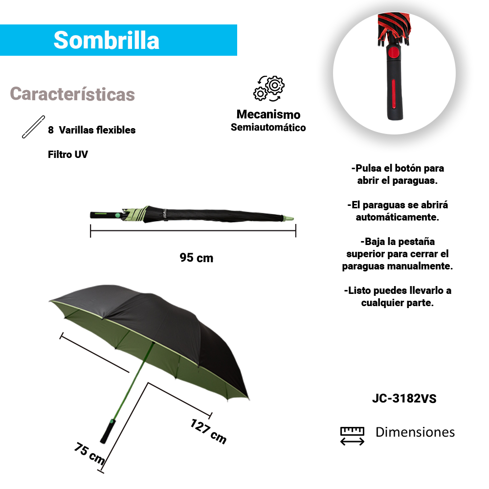 Paraguas de bolsillo Reforzado, Resistente a Vientos y Lluvias Fuertes, Unisex Fácil de Transportar y Reforzado con 8 varillas.